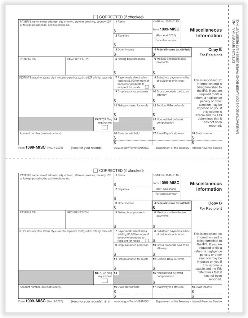 Dutymark 1099 MISC Forms 2025, 3 Part Tax Forms Kit, 50 Vendor Kit of Laser Forms, Compatible with QuickBooks and Accounting Software, 50 Self Seal Envelopes Included - Image 3